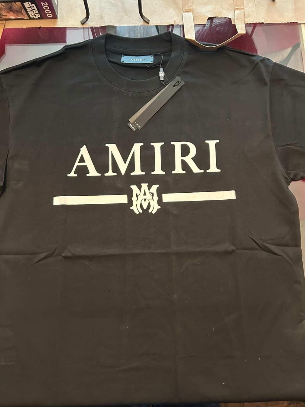 AMIRI Black T-Shirt with White Front Logo Size M
